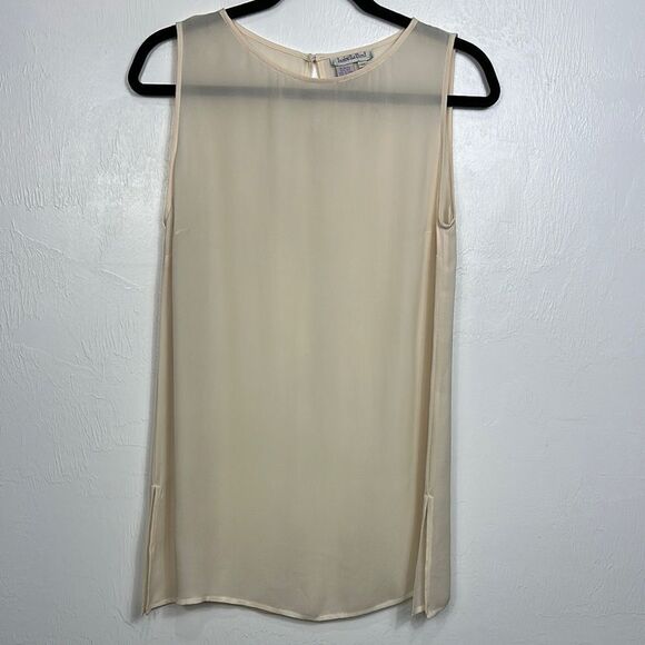 Isabella Bird Vintage 100% Silk Beige Sheer Sleeveless Tunic Top Size M - Picture 2 of 7